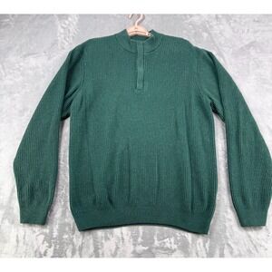 Onward Reserve Sweater Men's Large Green Quarter Zip Ribbed Knit Mock Neck
